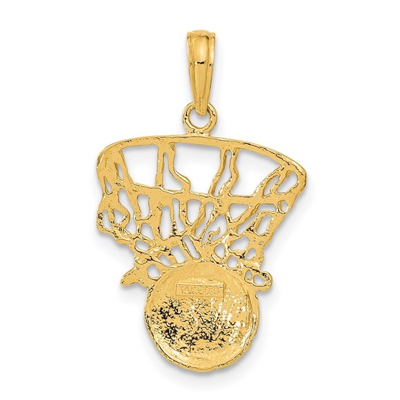 14k Yellow Gold Genuine Sports Swoosh Basketball and Net Necklace Charm Pendant - Picture 4 of 5